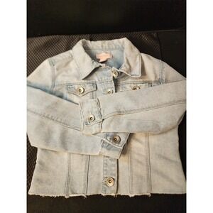 Squeeze Blue Light Wash Button Up Denim Jacket Raw Hem Girls Size 10 (L) C2